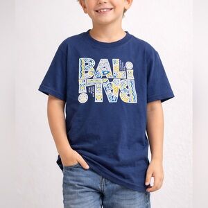 Kids XXL Bali Graphic T-Shirt Blue Short Sleeve Cotton Tee